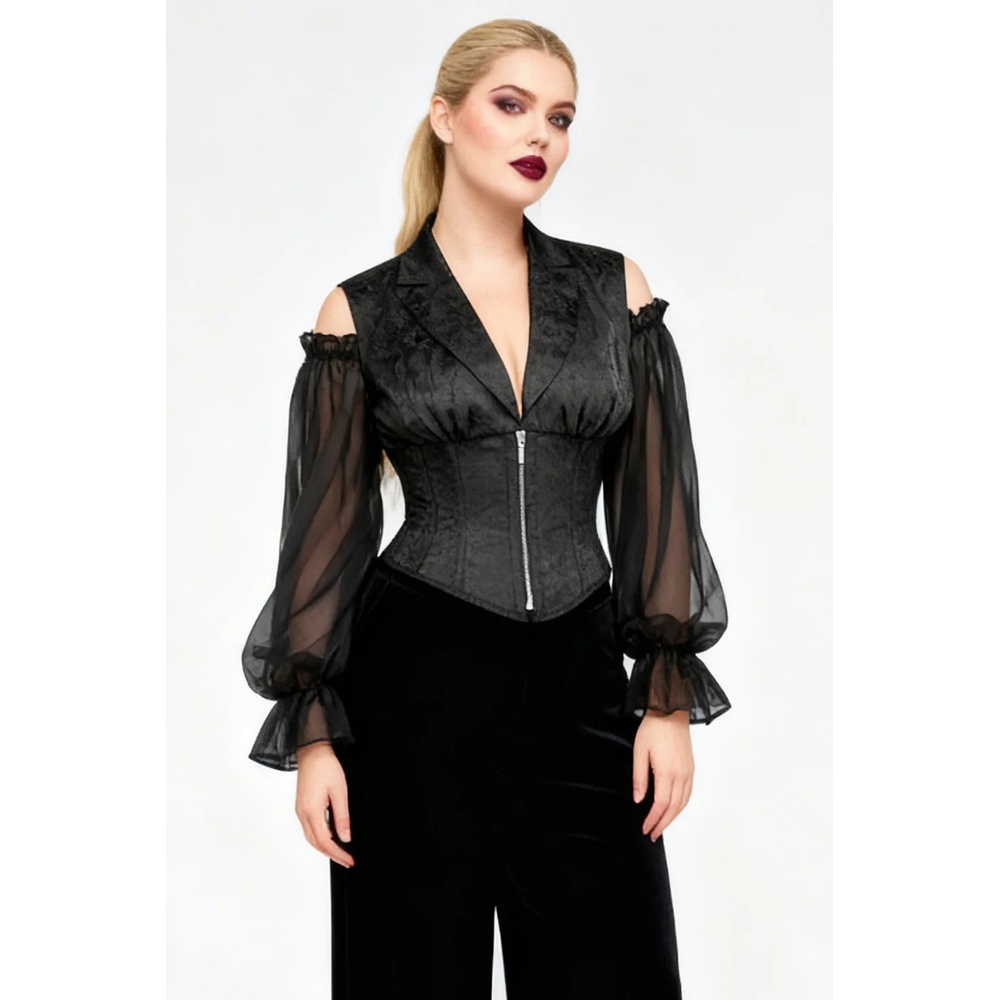 Attitude Corsets - Midnight Ivy with Georgette Sleeves Underbust korset - Zwart